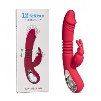 Thrusting Rabbit Vibe. 12 Thrusting & 12 Vibrating Functions, Heating, Silicone, Rechargeable, RED